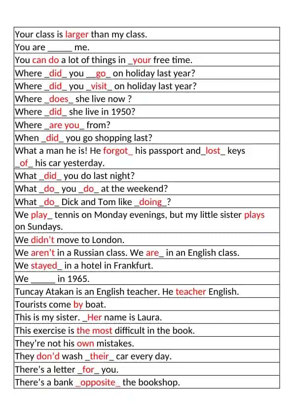English Learning Exercises
