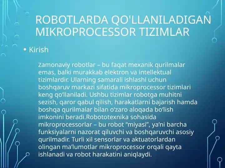Robotlarda qo'llaniladigan mikroprocessor tizimlar