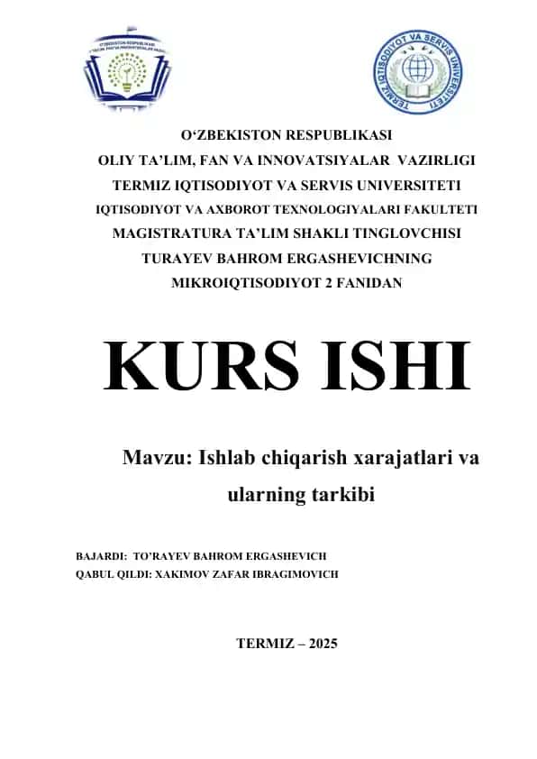 Kurs ishi "Mikroiqtisodiyot-2" fanidan