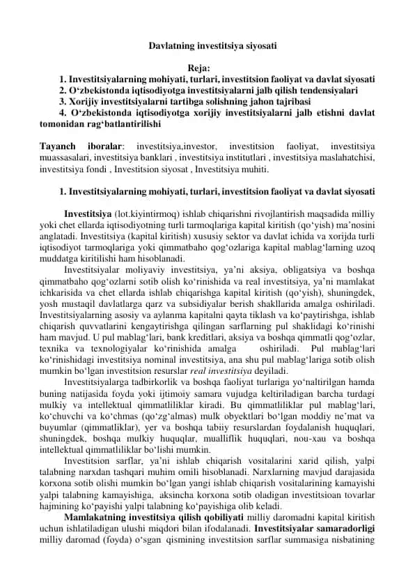 Investitsiya siyosati