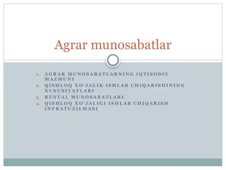 Agrar Munosabatlar va Qishloq XO‘jalik