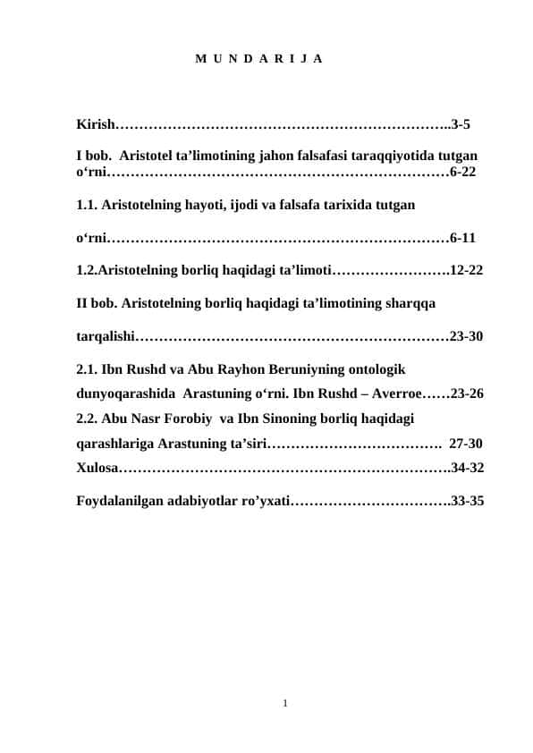 Aristotelning borliq haqidagi taʼlimoti