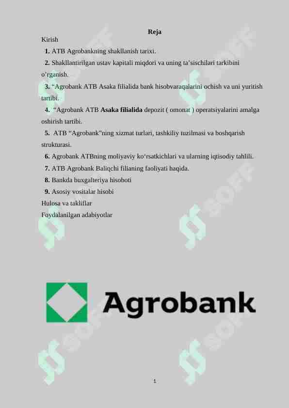 Agrobank ATB Asaka filiali hisoboti