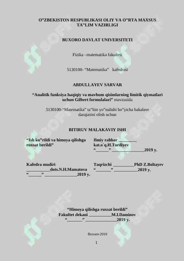 Analitik funksiya haqiqiy va mavhum qisimlarning limitik qiymatlari uchun Gilbert formulalari