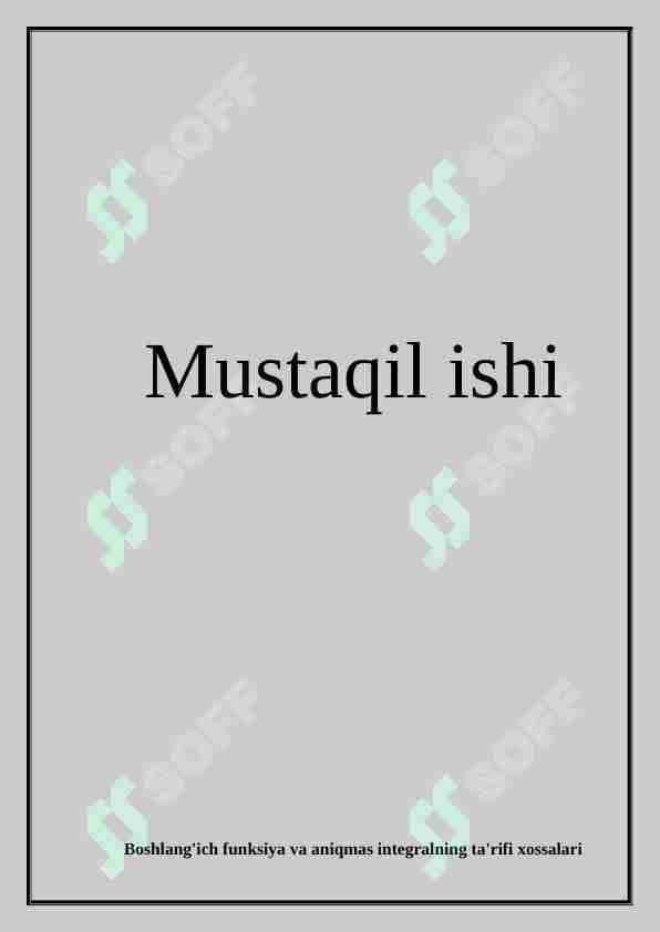 Aniqmas integral jadvali integrallash