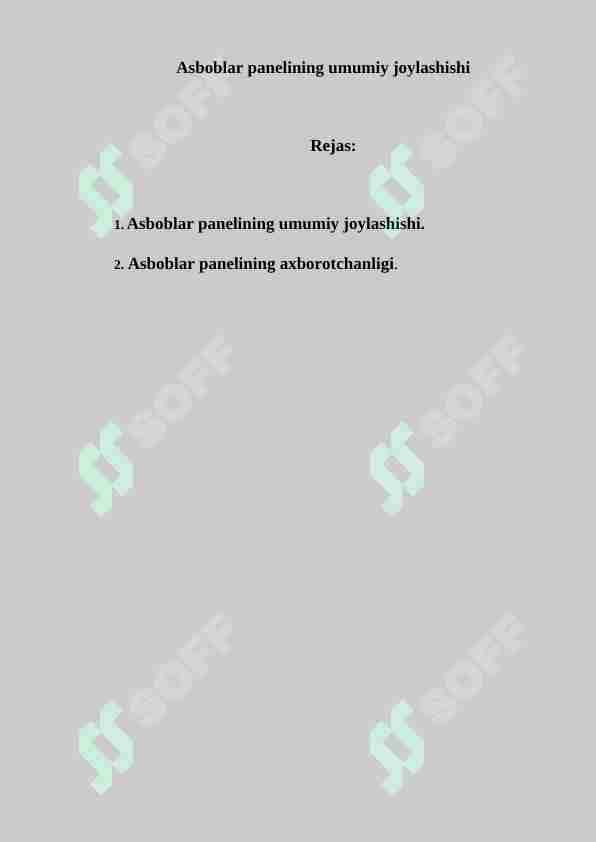 Asboblar panelining umumiy joylashishi