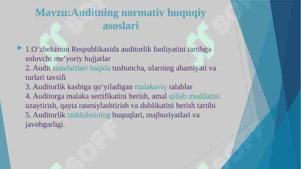 Auditning normativ huquqiy asoslari