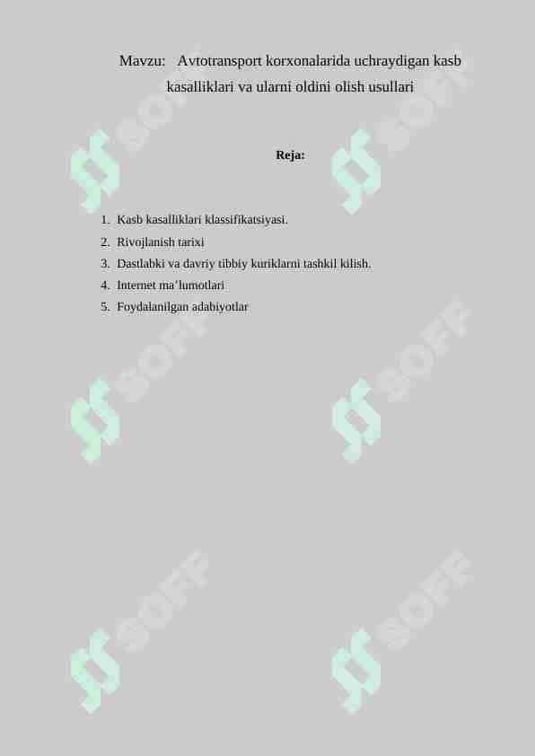 Avtotransport korxonalarida uchraydigan kasb kasalliklari va ularni oldini olish usullari