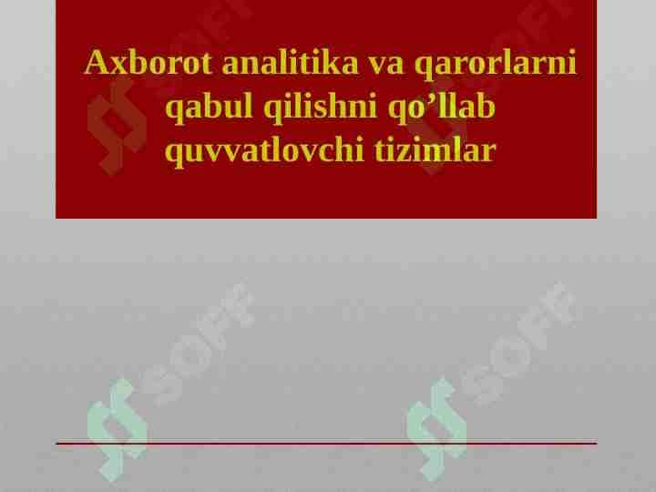 Axborot analitika va qarorlarni qabul qilishni qo’llab quvvatlovchi tizimlar