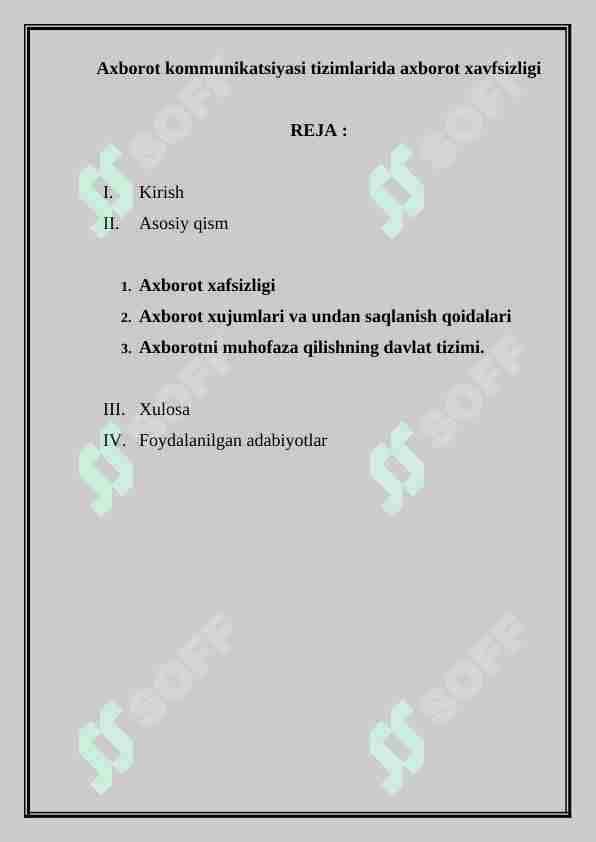 Axborot kommunikatsiyasi tizimlarida axborot xavfsizligi