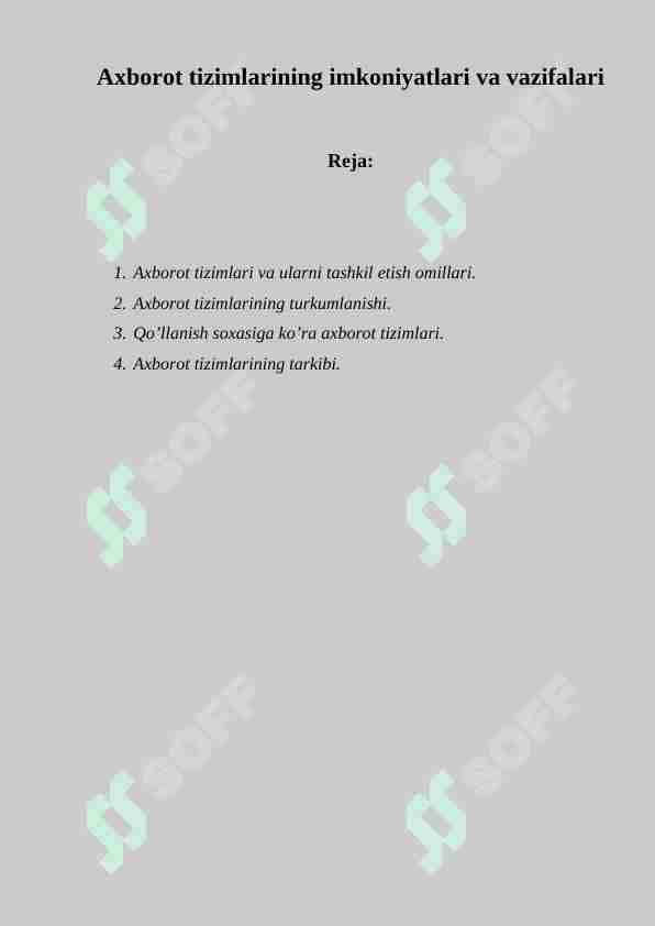 Axborot tizimlarining imkoniyatlari va vazifalari