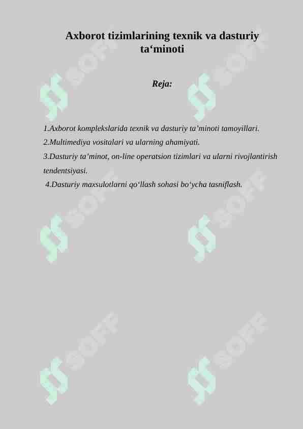 Axborot tizimlarining texnik va dasturiy ta‘minoti