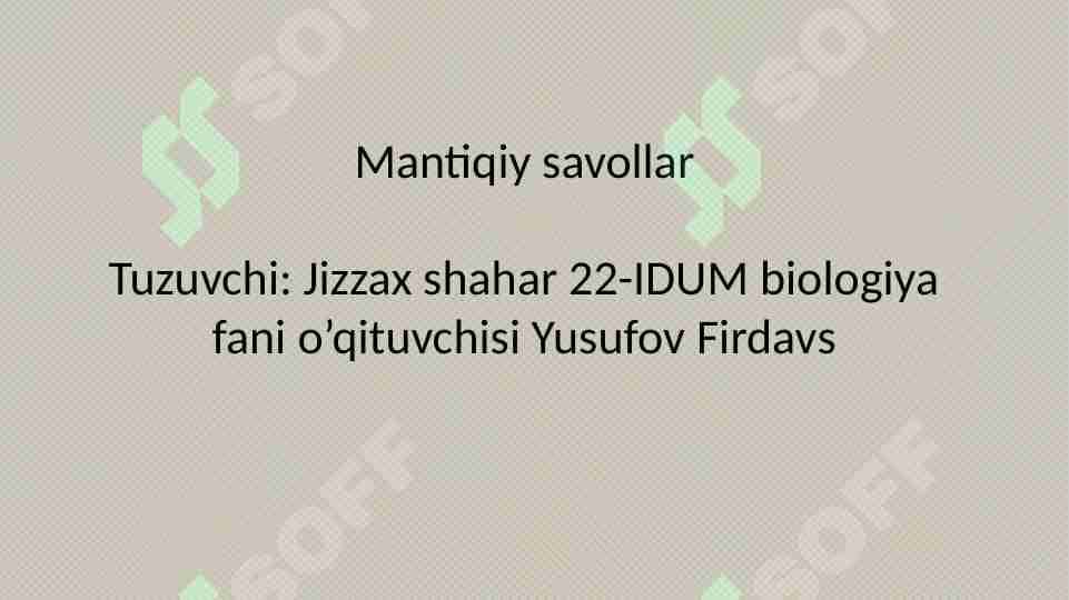BIOLOGIYADAN QIZIQ SAVOLLAR