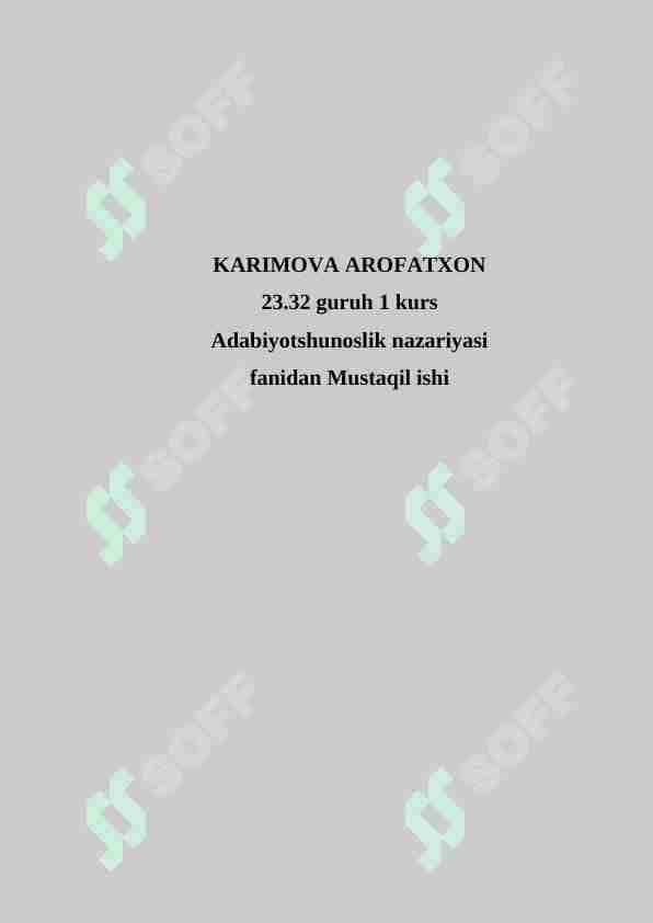 Badiy adabiyotning asosiy hususiyati