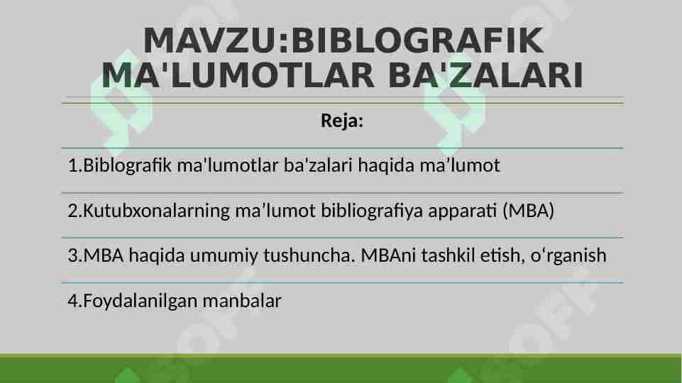 BIBLOGRAFIK MA'LUMOTLAR BA'ZALARI