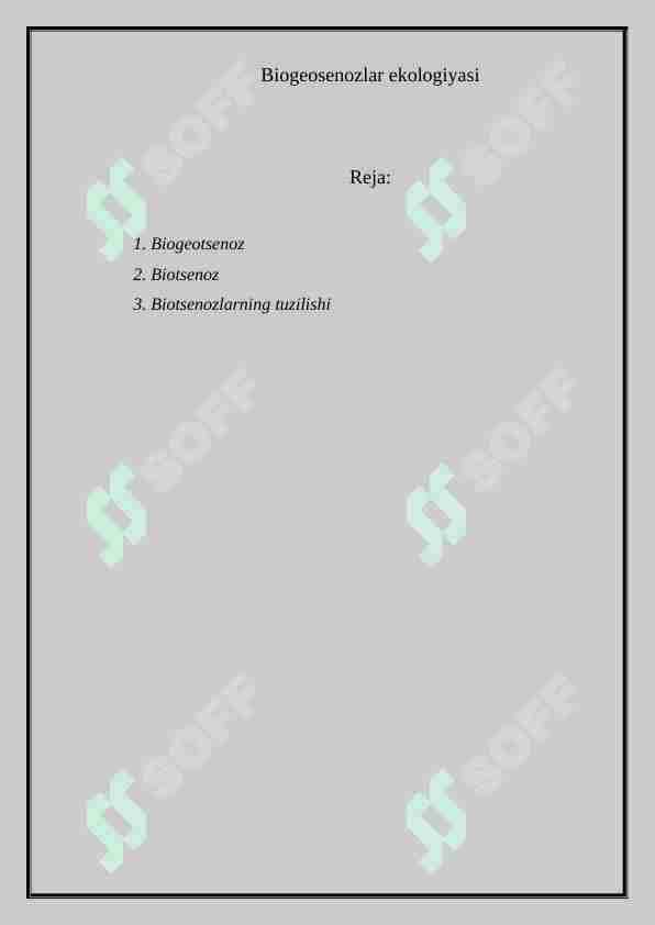 Biogeosenozlar ekologiyasi