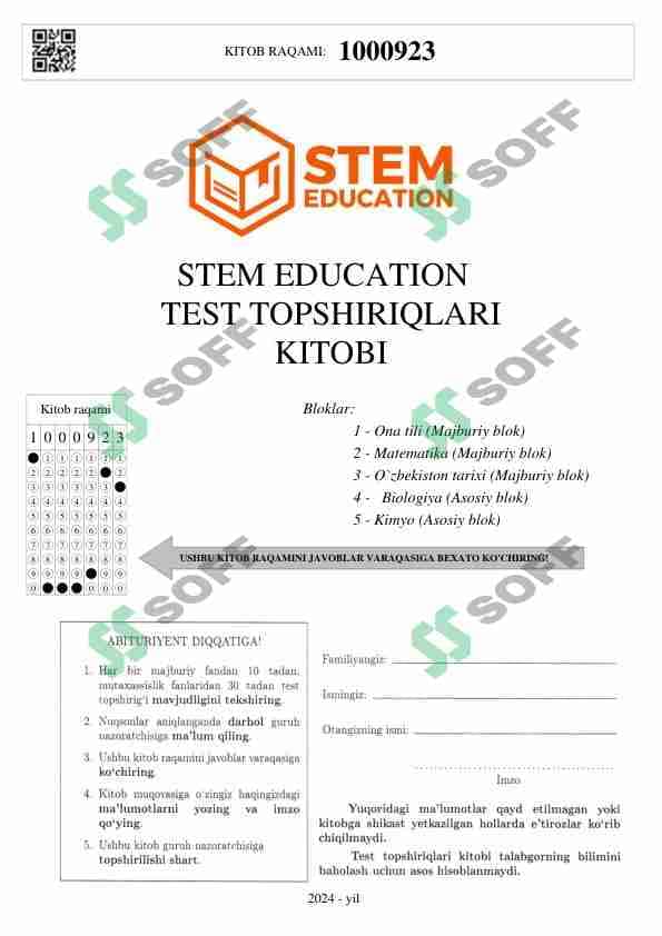 Biologiya-KImyo yo'nalishidagilar uchun blok test (javoblari bilan) TUSHISH EHTIMOLI BOR