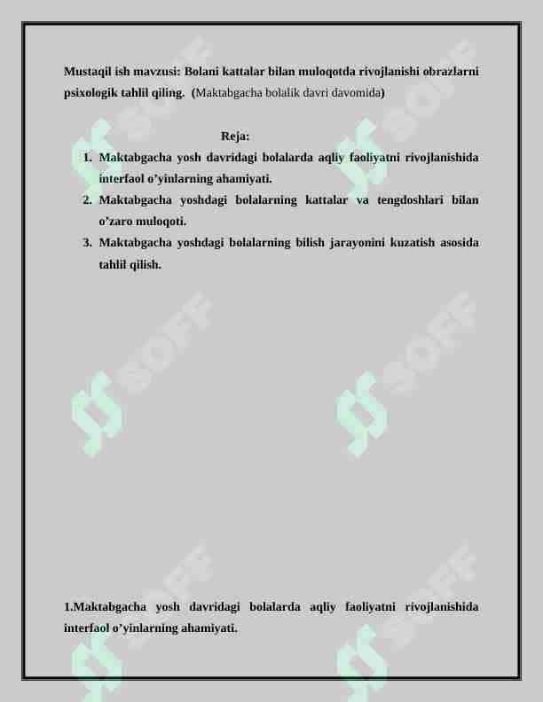 Bolani kattalar bilan muloqotda rivojlanishi obrazlarni psixologik tahlil qiling.