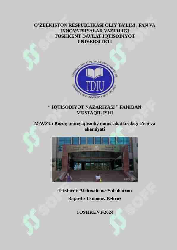 Bozor, uning iqtisodiy munosabatlaridagi o'rni va ahamiyati