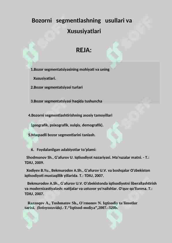 Bozorni segmentlashning usullari va xususiyatlari