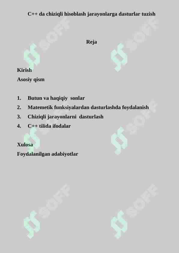 C++ da chiziqli jarayonlarga dasturlar tuzish