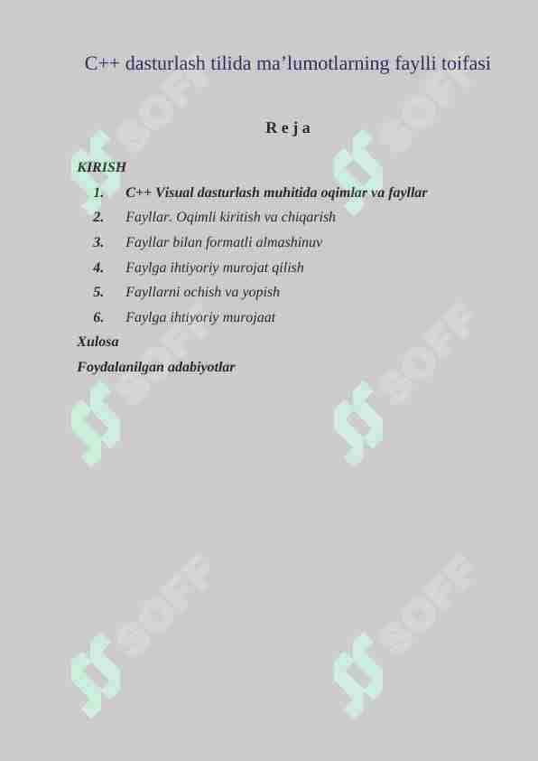 C++ dasturlash tilida ma’lumotlarning faylli toifasi