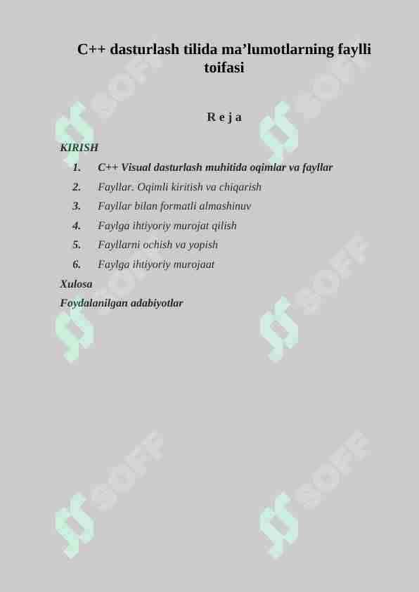 C++ dasturlash tilida ma’lumotlarning faylli toifasi
