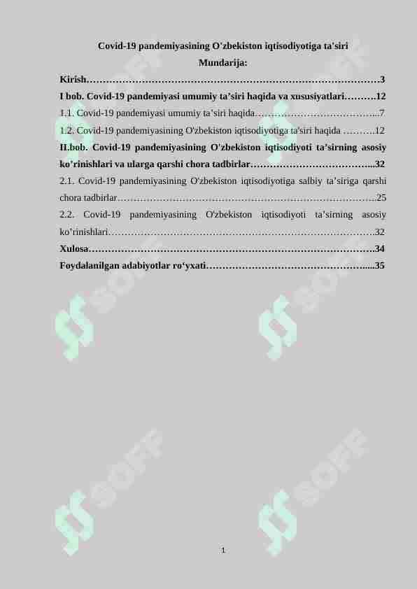 Covid-19 pandemiyasining O'zbekiston iqtisodiyotiga ta'siri