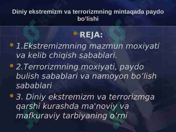 Diniy ekstremizm va terrorizmning mintaqada paydo bo’lishi