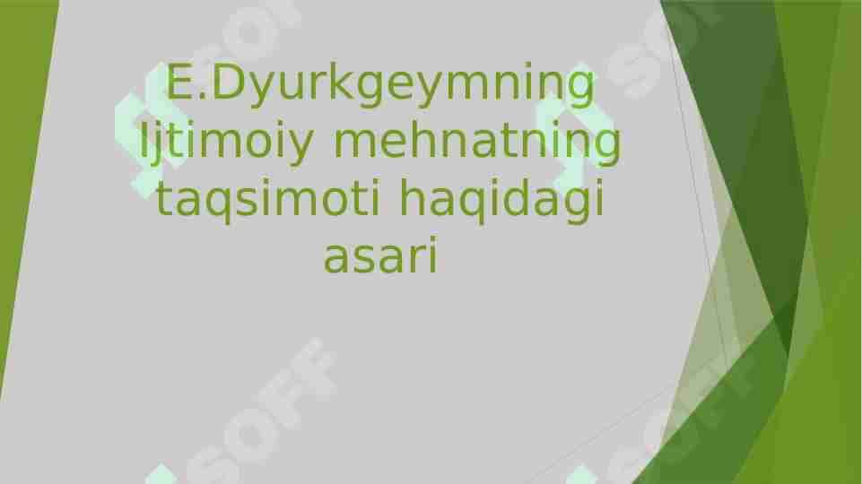 E.Dyurkgeymning Ijtimoiy mehnatning taqsimoti haqidagi asari