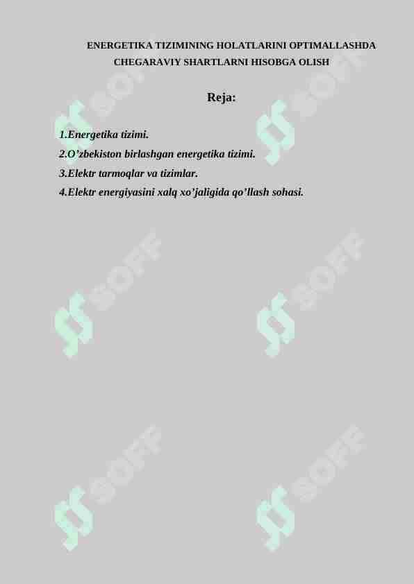 ENERGETIKA TIZIMINING HOLATLARINI OPTIMALLASHDA CHEGARAVIY SHARTLARNI HISOBGA OLISH