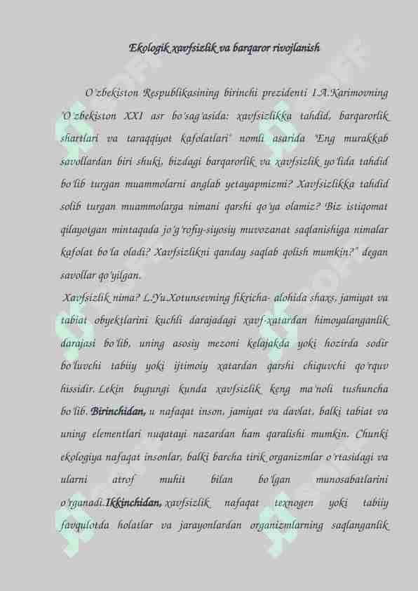 Ekologik xavfsizlik va barqaror rivojlanish