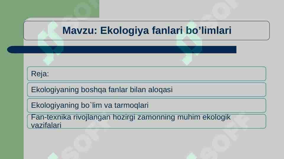 Ekologiya fanlari bo’limlari