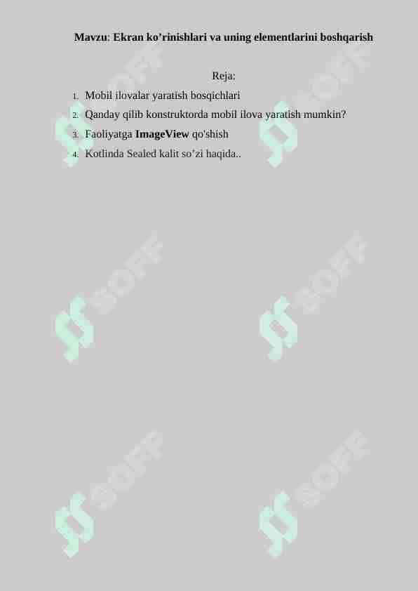 Ekran ko’rinishlari va uning elementlarini boshqarish