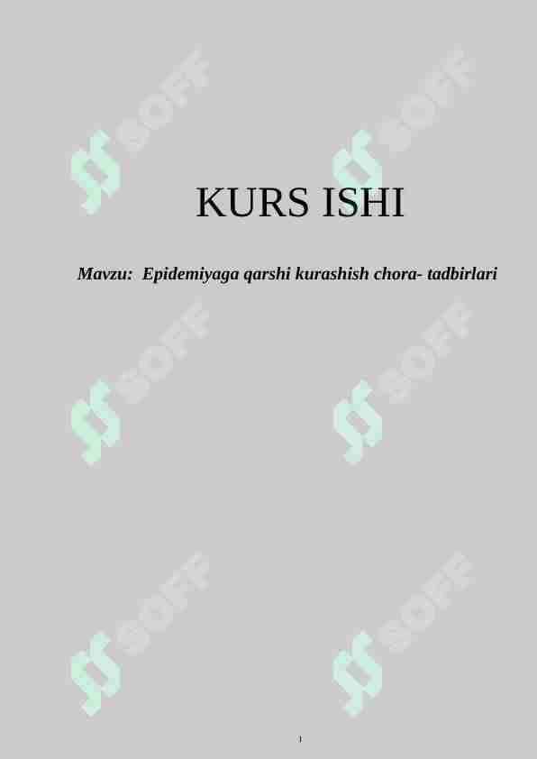 Epidemiyaga qarshi kurashish chora- tadbirlari