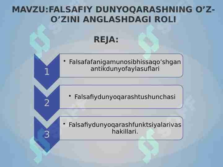 FALSAFIY DUNYOQARASHNING O’Z-O’ZINI ANGLASHDAGI ROLI
