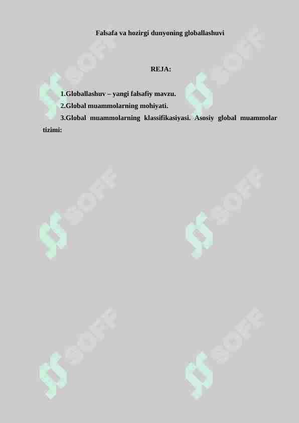 Falsafa va hozirgi dunyoning globallashuvi