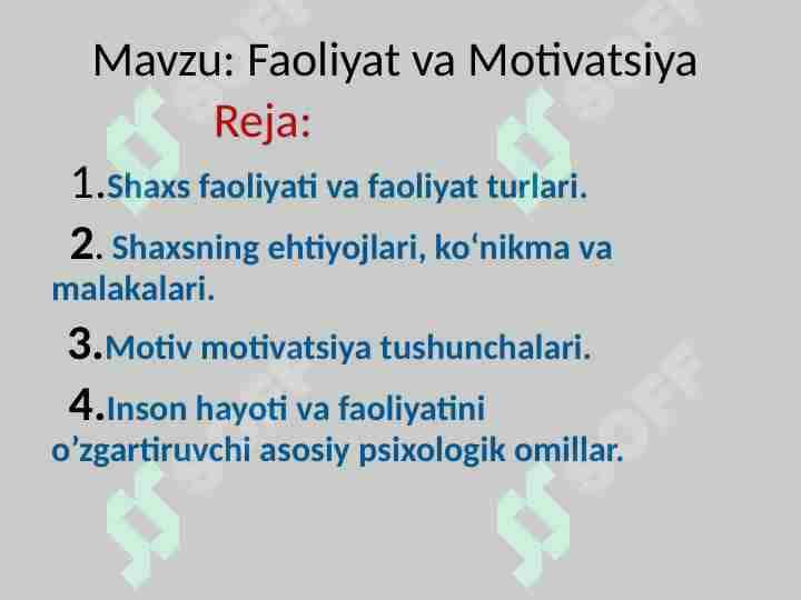 Faoliyat va Motivatsiya