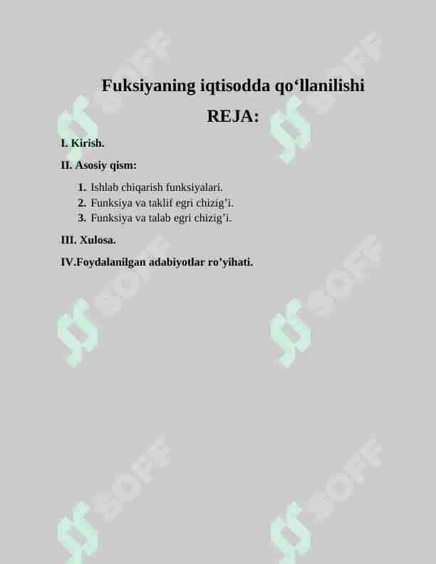 Fuksiyaning iqtisodda qo‘llanilishi