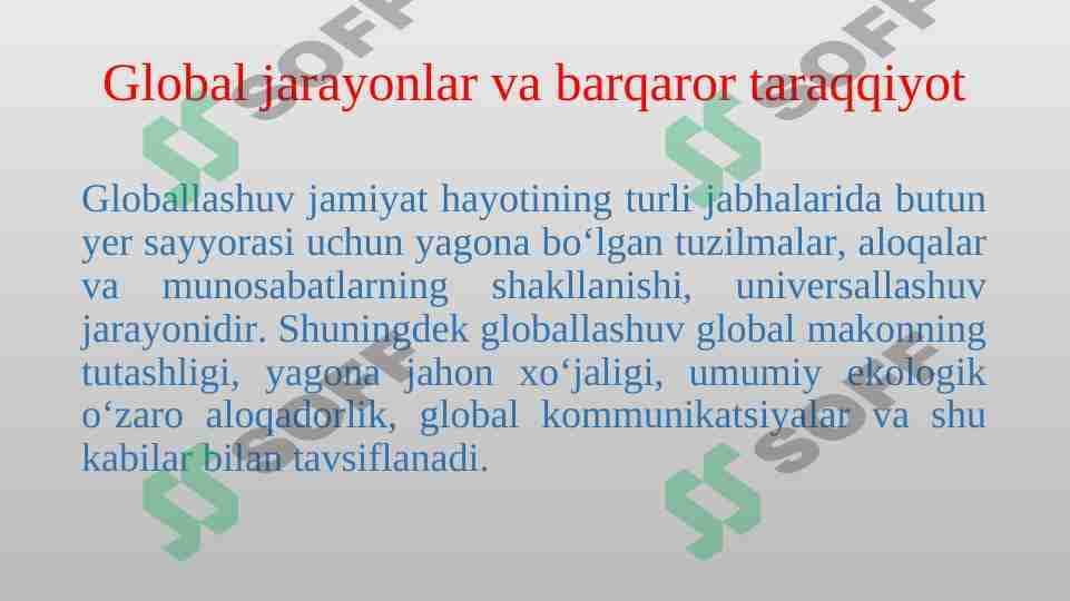 Global jarayonlar va barqaror taraqqiyot