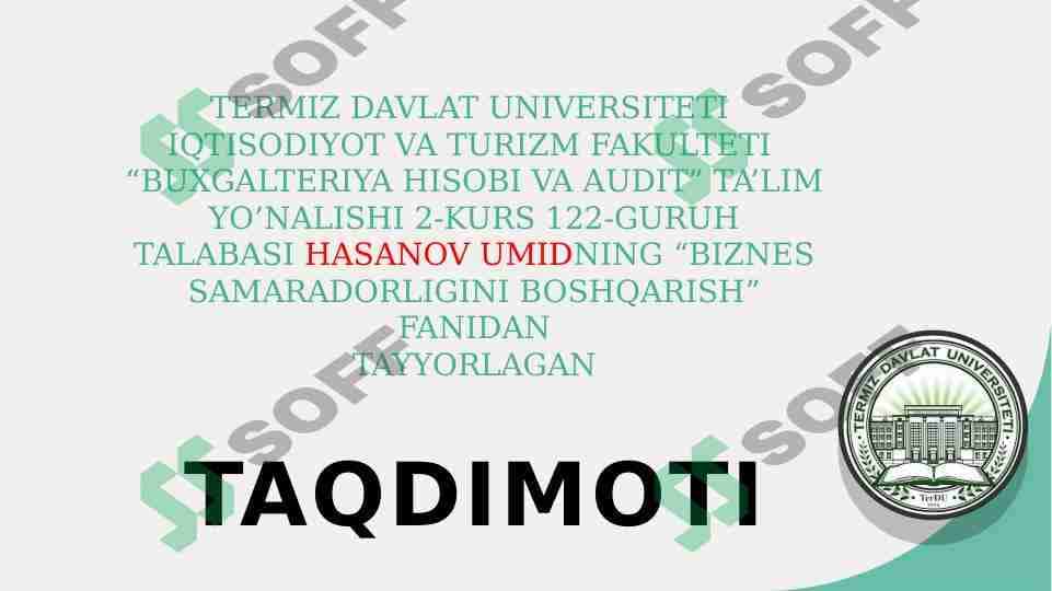 Innovatsiya va Samaradorlik mavzusida taqdimot