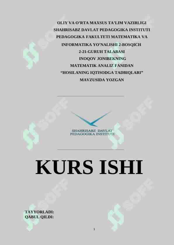 Hosilaning iqtisodga tadbiqlari
