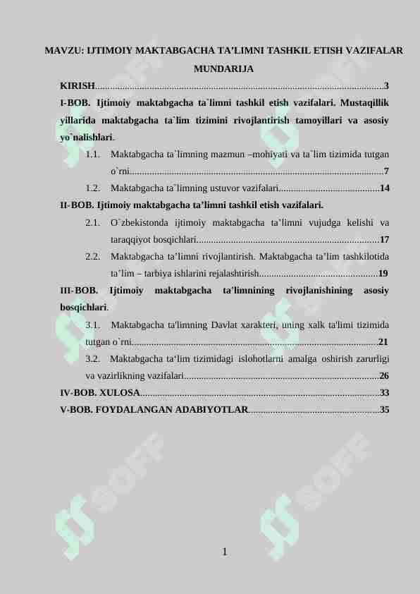 IJTIMOIY MAKTABGACHA TA'LIMNI TASHKIL ETISH VAZIFALAR