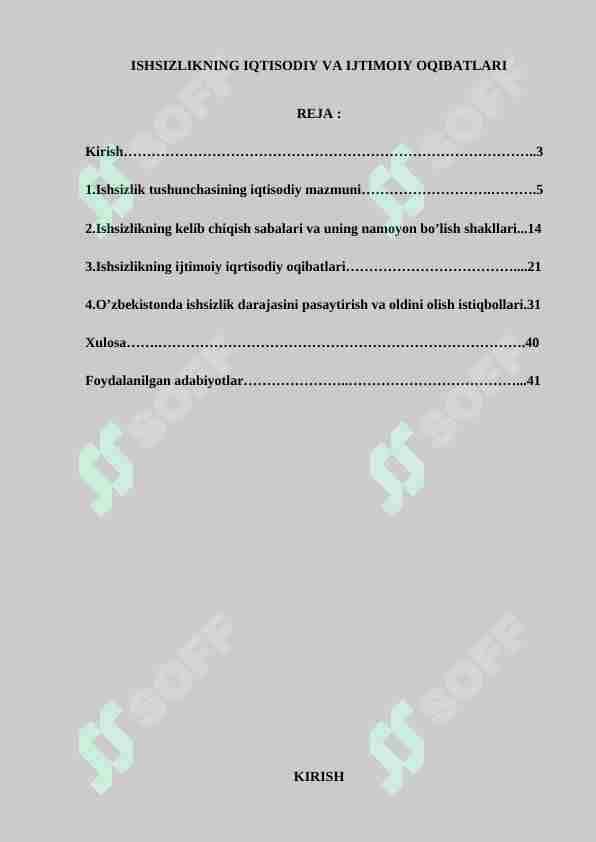ISHSIZLIKNING IQTISODIY VA IJTIMOIY OQIBATLARI