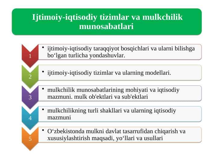 Ijtimоiy-iqtisоdiy tizimlar va mulkchilik munоsabatlari