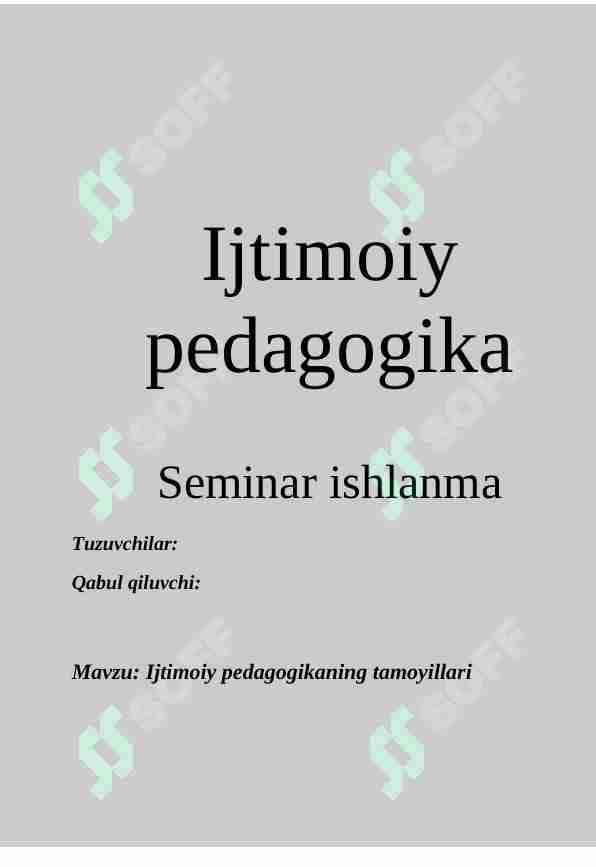 Ijtimoiy pedagogikaning tamoyillari