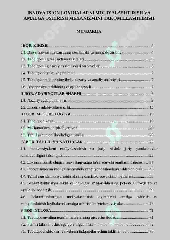 Innovasion loyihalarni moliyalashtirish va amalga oshirish mexanizmini takomillashtirish
