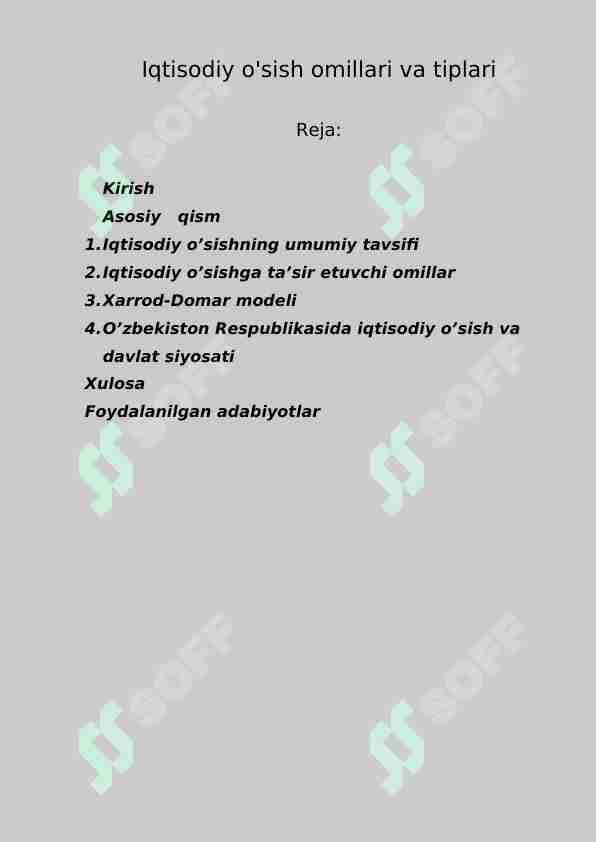 Iqtisodiy o'sish omillari va tiplari