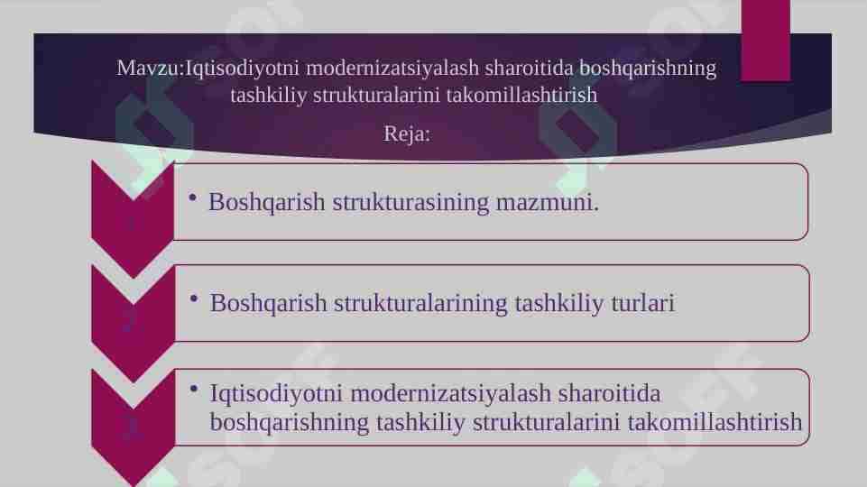 Iqtisodiyotni modernizatsiyalash sharoitida boshqarishning tashkiliy strukturalarini takomillashtirish
