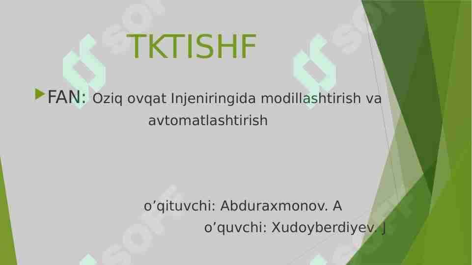 Oziq-ovqat Injeniringida modillashtirish va avtomatlashtirish